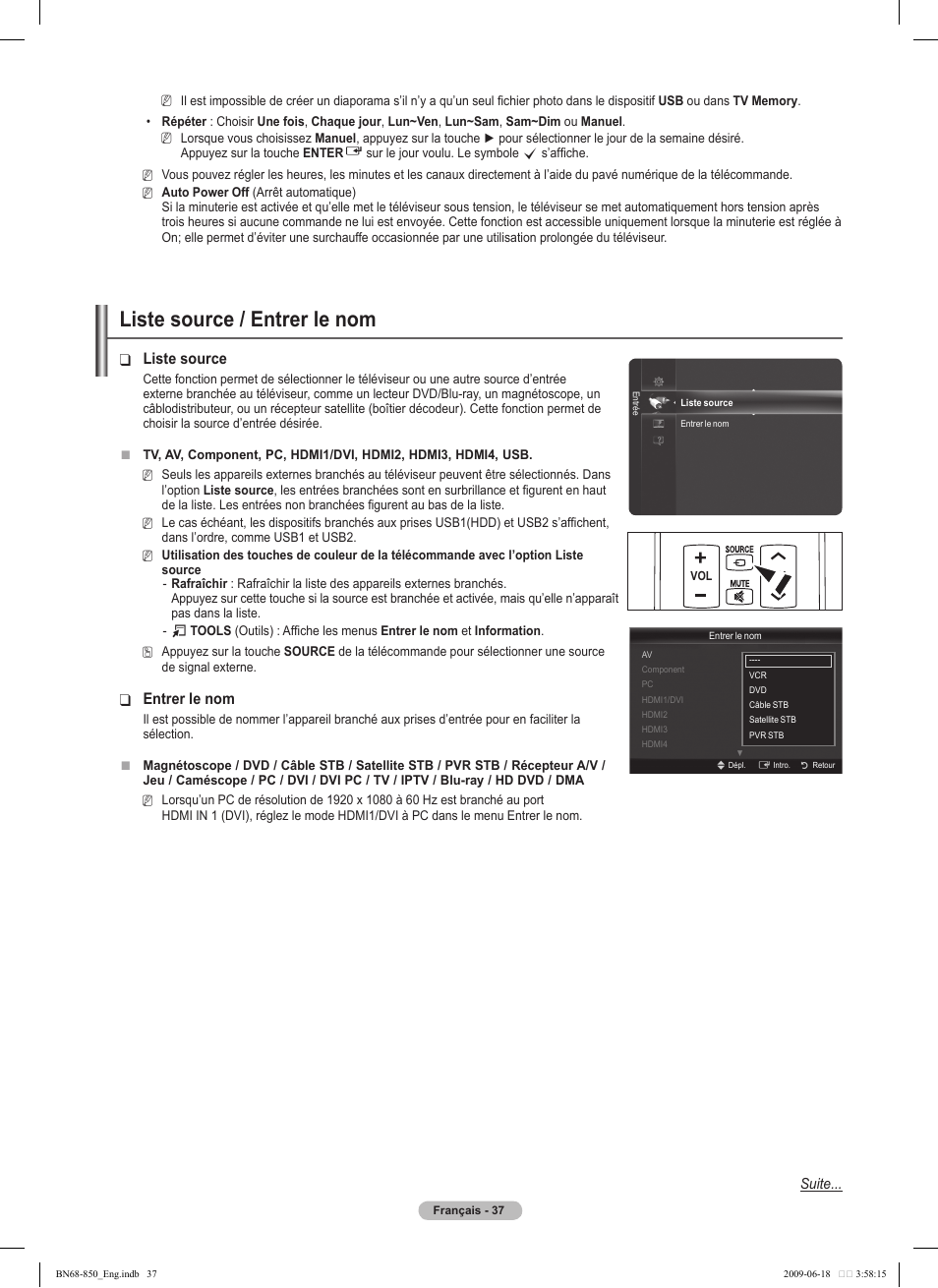 Liste source / entrer le nom, Liste source, Entrer le nom | Samsung PN50B860Y2FXZA User Manual | Page 229 / 284