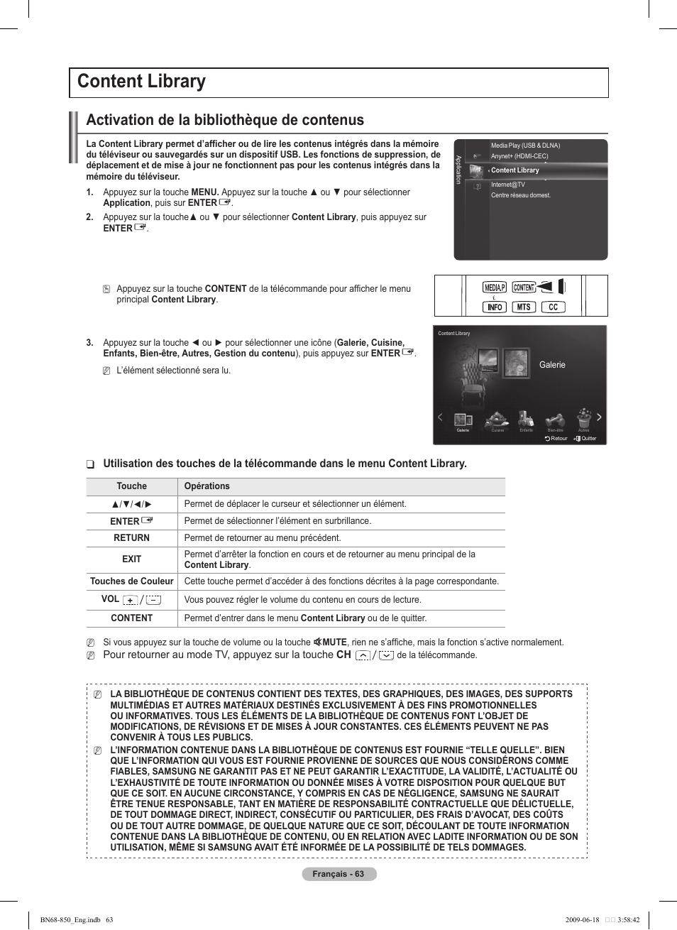 Content library, Activation de la bibliothèque de contenus | Samsung PN50B860Y2FXZA User Manual | Page 255 / 284