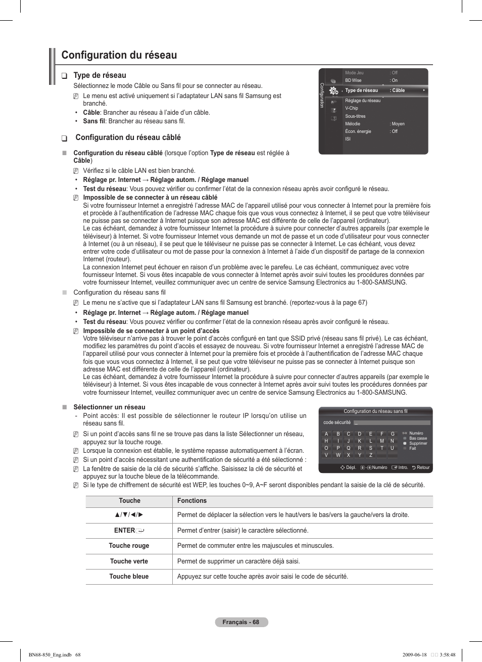 Configuration du réseau, Type de réseau, Configuration du réseau câblé | Samsung PN50B860Y2FXZA User Manual | Page 260 / 284