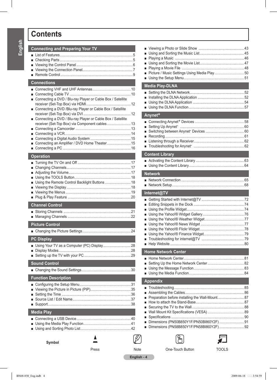 Samsung PN50B860Y2FXZA User Manual | Page 4 / 284