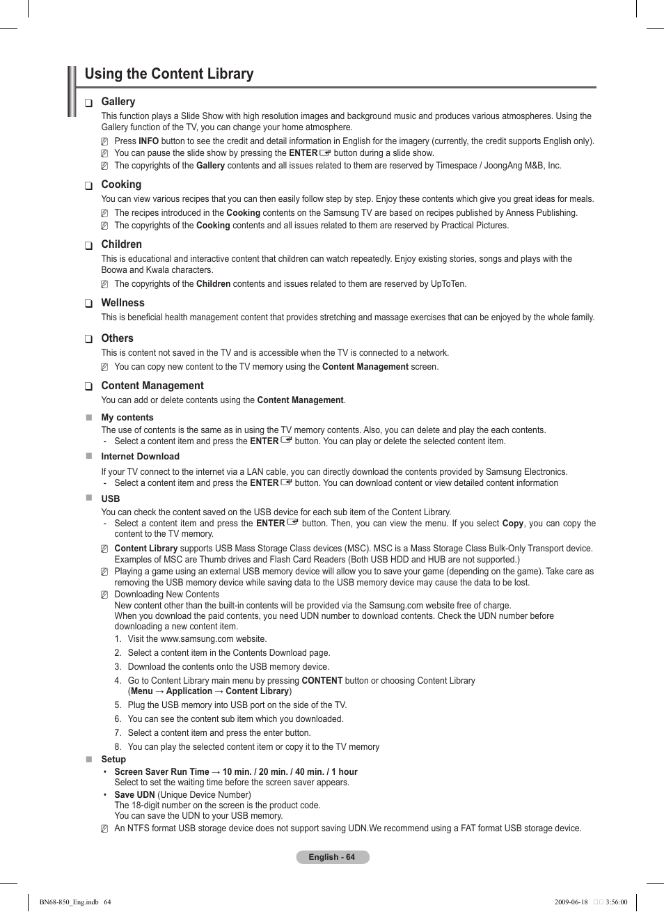 Using the content library | Samsung PN50B860Y2FXZA User Manual | Page 64 / 284