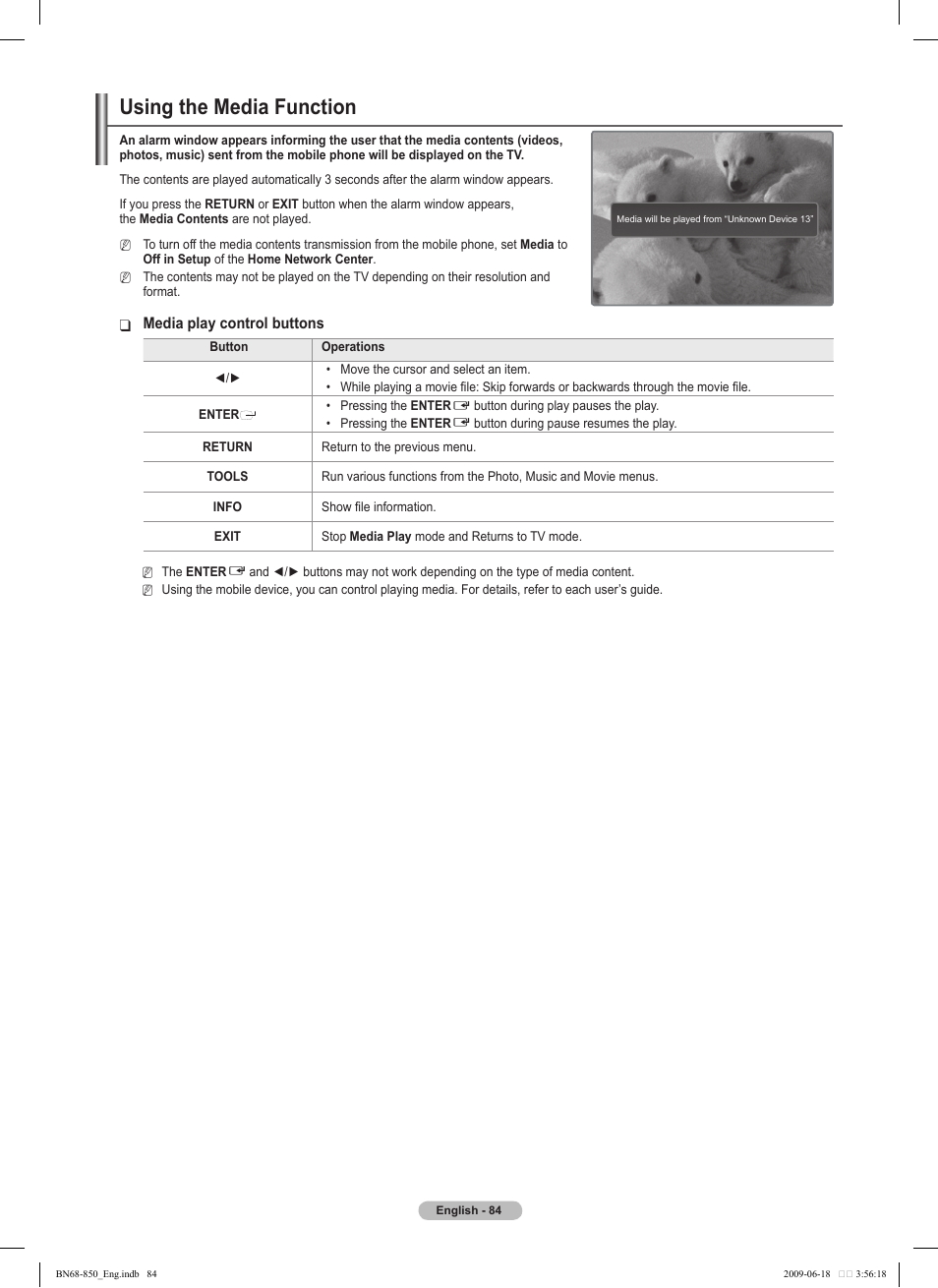 Using the media function | Samsung PN50B860Y2FXZA User Manual | Page 84 / 284