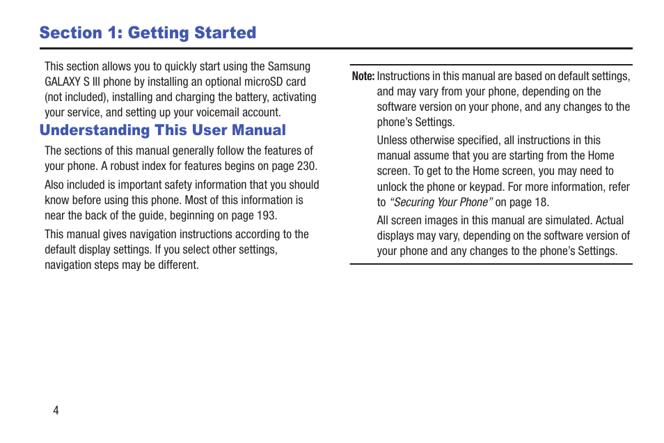 Section 1: getting started, Understanding this user manual | Samsung SCH-L710RWBXAR User Manual | Page 10 / 240