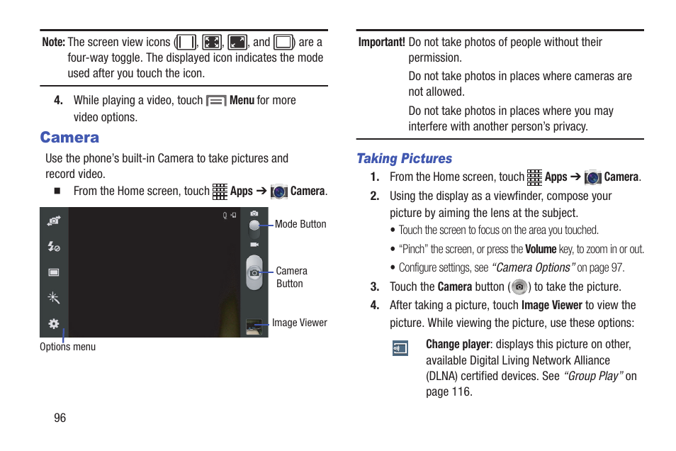 Camera, Taking pictures | Samsung SCH-L710RWBXAR User Manual | Page 102 / 240