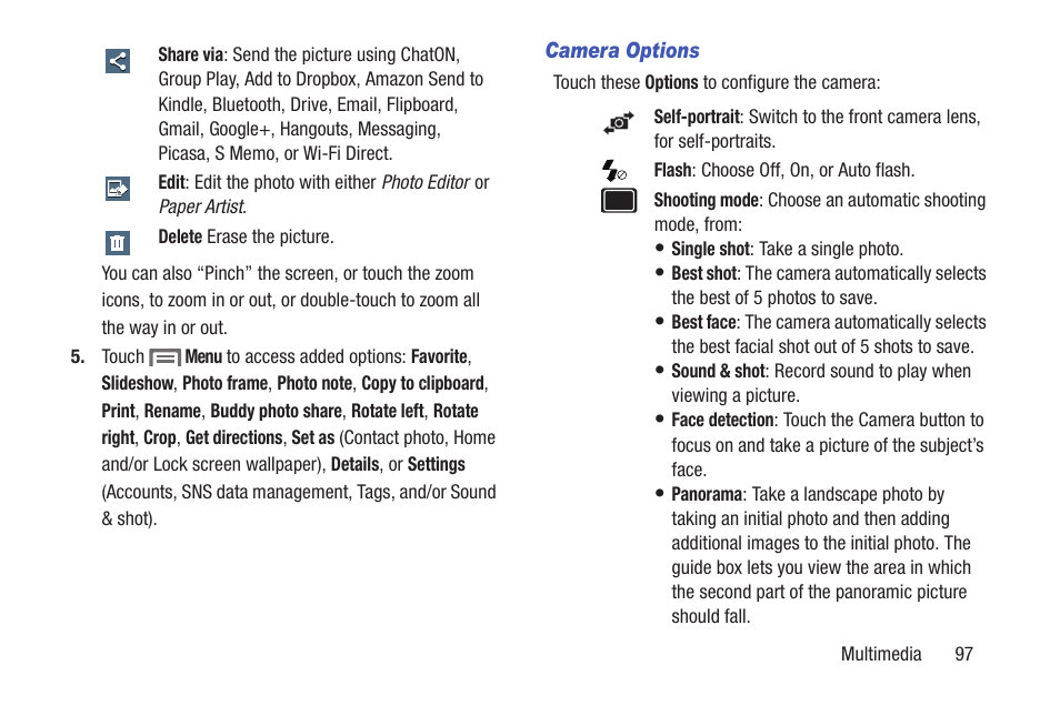 Camera options | Samsung SCH-L710RWBXAR User Manual | Page 103 / 240