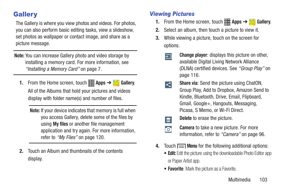 Gallery, Viewing pictures | Samsung SCH-L710RWBXAR User Manual | Page 109 / 240