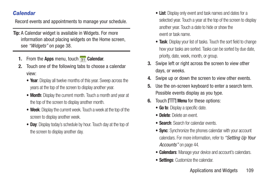 Calendar | Samsung SCH-L710RWBXAR User Manual | Page 115 / 240