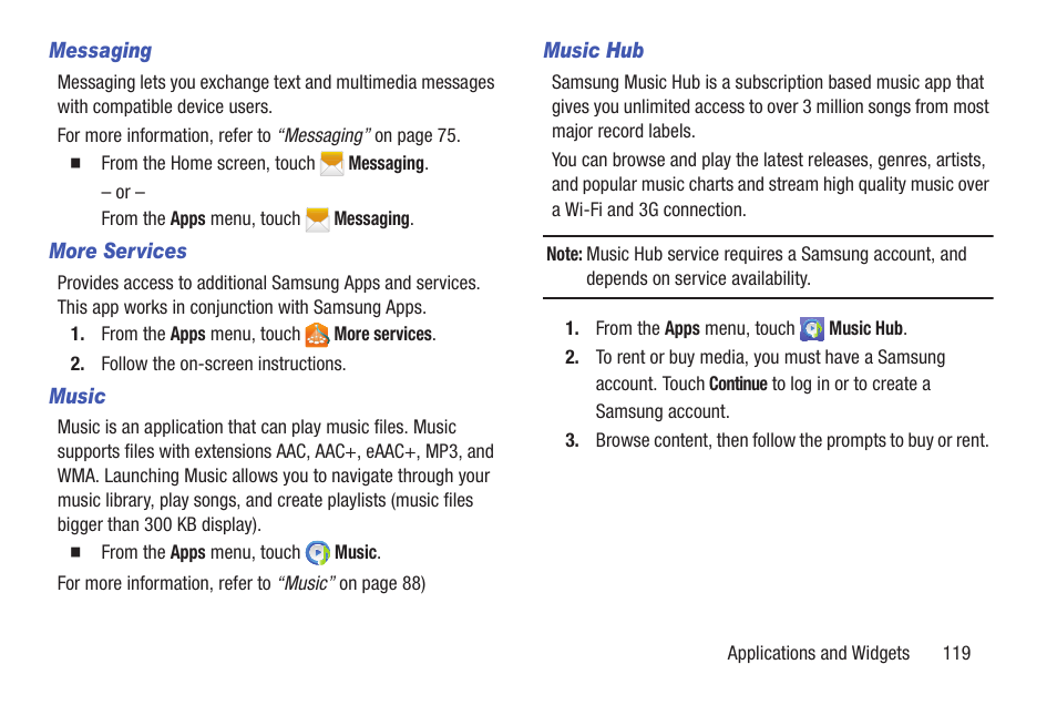Messaging, More services, Music | Music hub | Samsung SCH-L710RWBXAR User Manual | Page 125 / 240