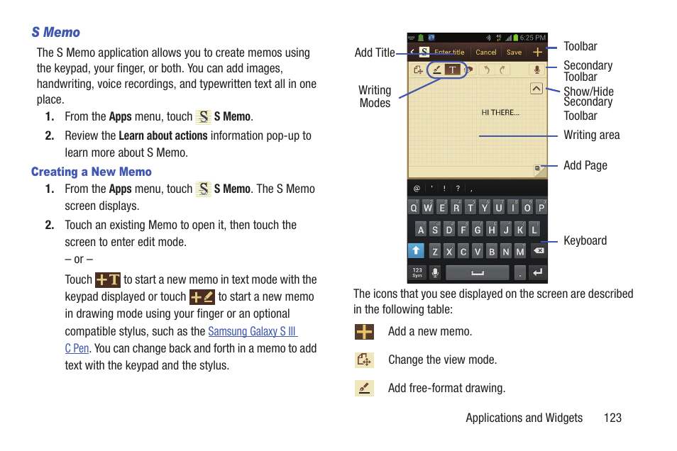 S memo, Creating a new memo | Samsung SCH-L710RWBXAR User Manual | Page 129 / 240