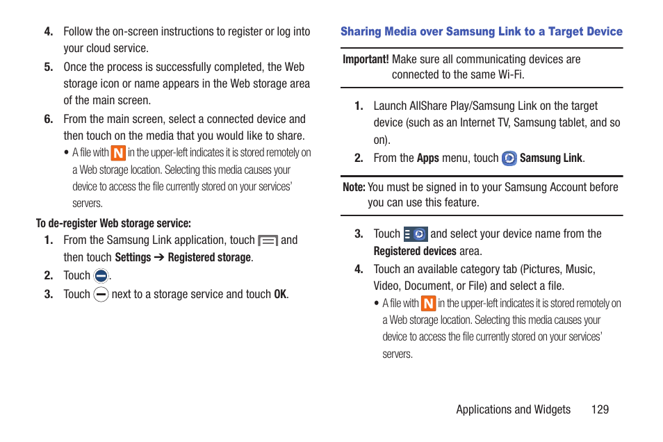 Sharing media over samsung link to a target device | Samsung SCH-L710RWBXAR User Manual | Page 135 / 240