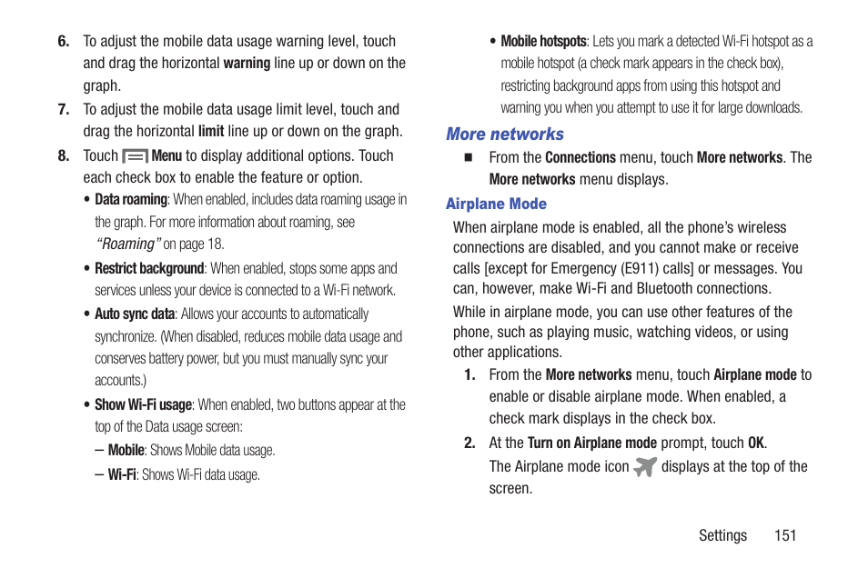 More networks, Airplane mode | Samsung SCH-L710RWBXAR User Manual | Page 157 / 240