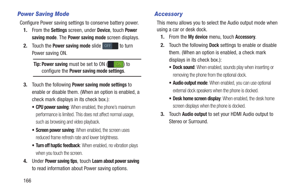 Power saving mode, Accessory, For more | Samsung SCH-L710RWBXAR User Manual | Page 172 / 240