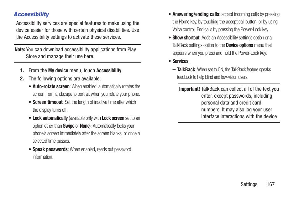 Accessibility | Samsung SCH-L710RWBXAR User Manual | Page 173 / 240