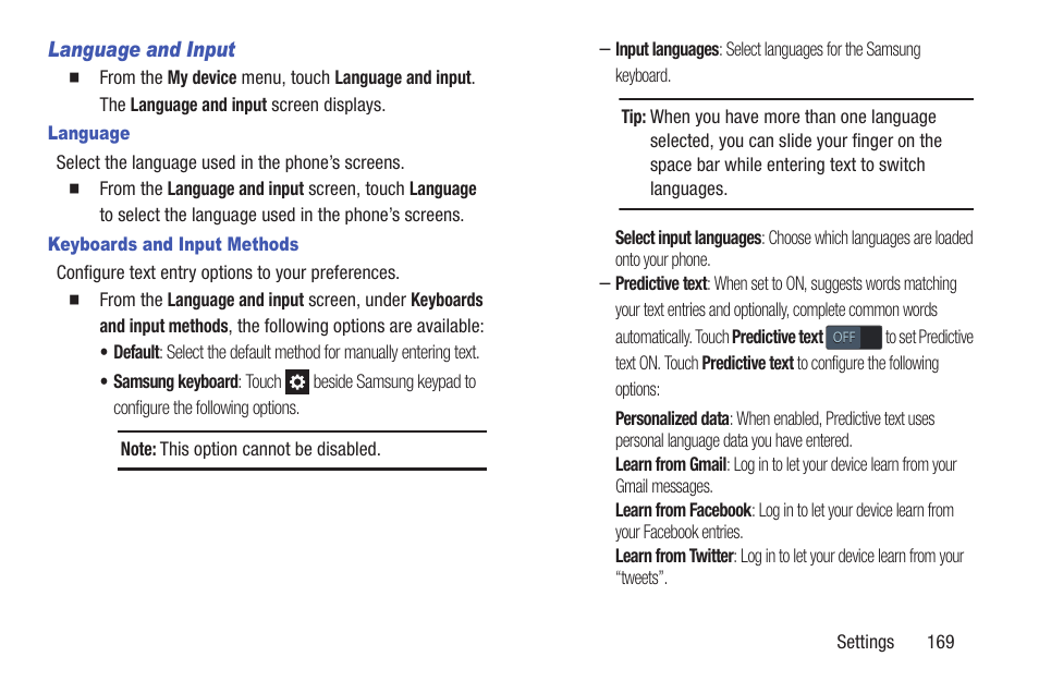 Language and input, Language, Keyboards and input methods | Samsung SCH-L710RWBXAR User Manual | Page 175 / 240