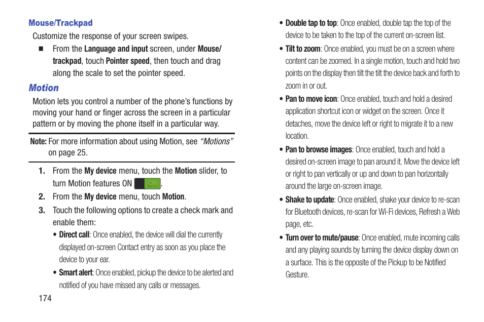 Mouse/trackpad, Motion | Samsung SCH-L710RWBXAR User Manual | Page 180 / 240