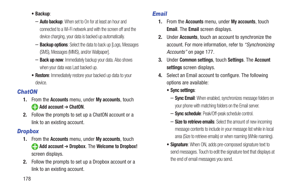 Chaton, Dropbox, Email | Samsung SCH-L710RWBXAR User Manual | Page 184 / 240