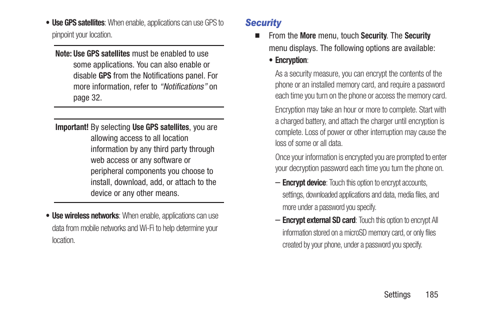 Security | Samsung SCH-L710RWBXAR User Manual | Page 191 / 240