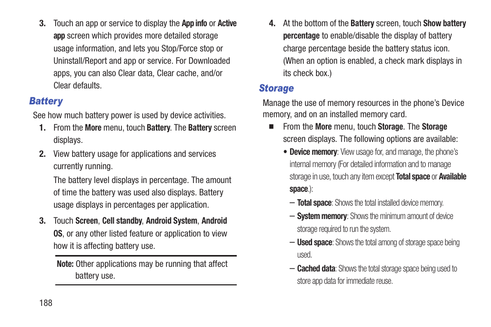 Battery, Storage | Samsung SCH-L710RWBXAR User Manual | Page 194 / 240