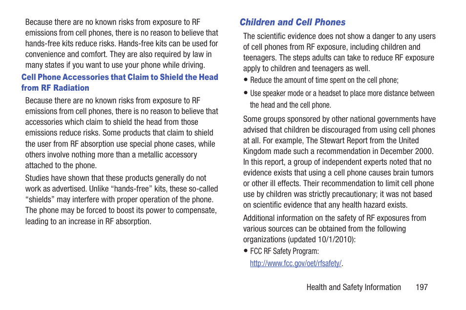 Children and cell phones | Samsung SCH-L710RWBXAR User Manual | Page 203 / 240