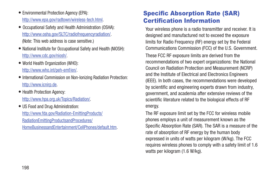 Specific absorption rate (sar), Certification information | Samsung SCH-L710RWBXAR User Manual | Page 204 / 240