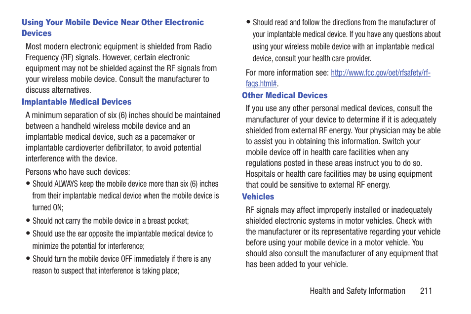 Implantable medical devices, Other medical devices, Vehicles | Samsung SCH-L710RWBXAR User Manual | Page 217 / 240