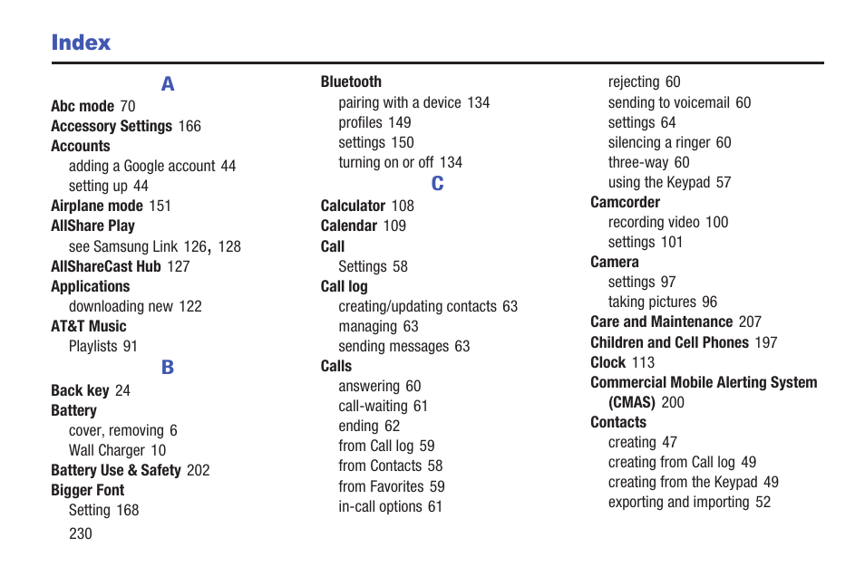 Index | Samsung SCH-L710RWBXAR User Manual | Page 236 / 240