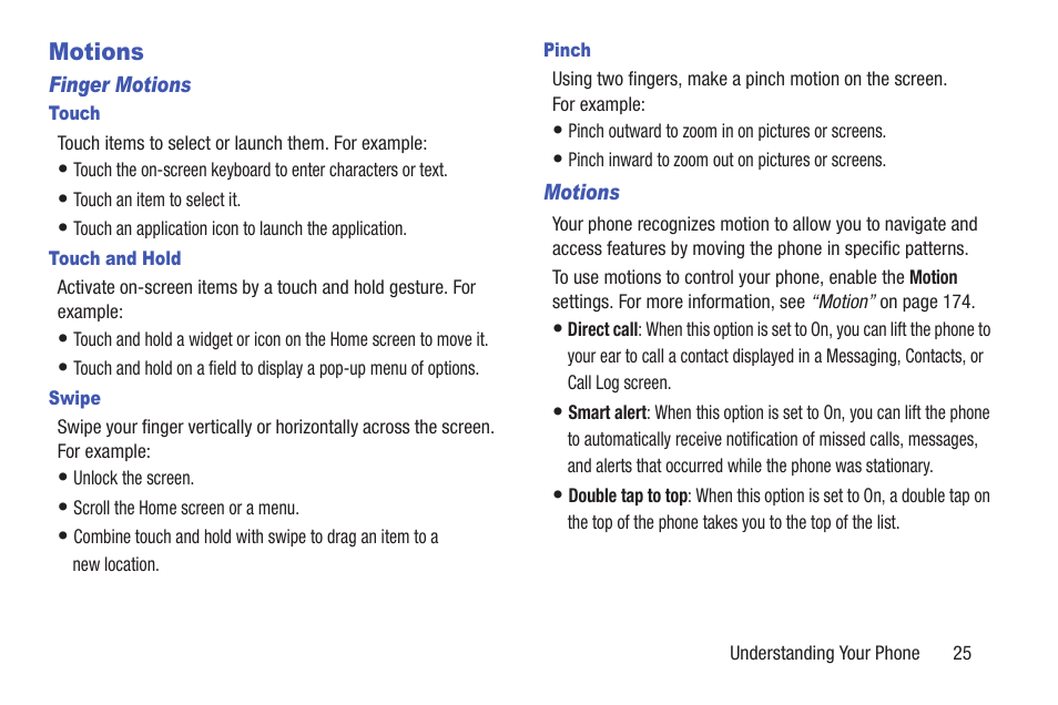 Motions, Finger motions, Touch | Touch and hold, Swipe, Pinch | Samsung SCH-L710RWBXAR User Manual | Page 31 / 240