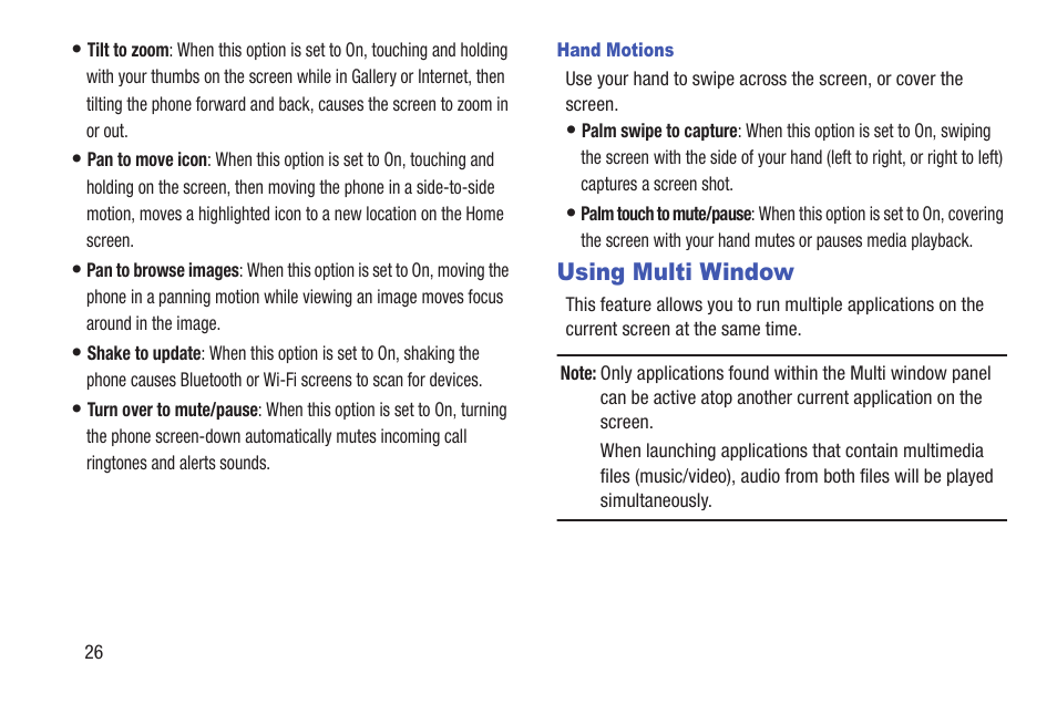 Hand motions, Using multi window | Samsung SCH-L710RWBXAR User Manual | Page 32 / 240