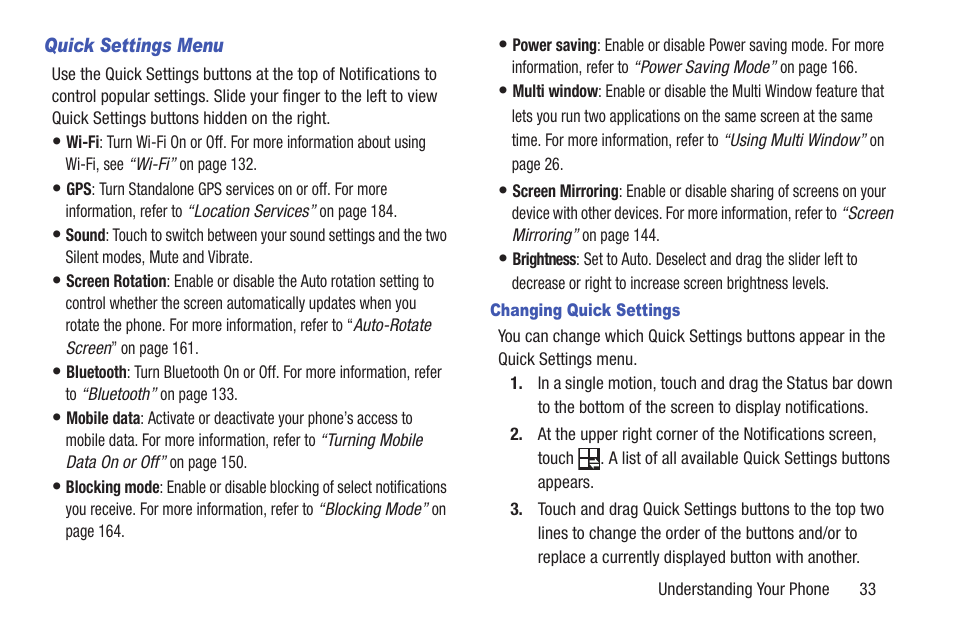 Quick settings menu, Changing quick settings | Samsung SCH-L710RWBXAR User Manual | Page 39 / 240