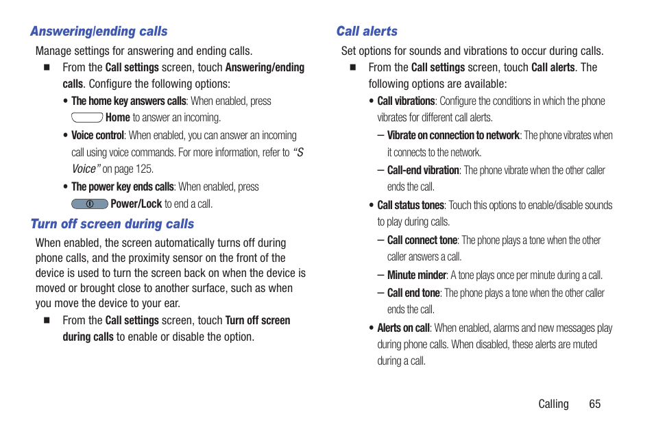 Answering/ending calls, Turn off screen during calls, Call alerts | Samsung SCH-L710RWBXAR User Manual | Page 71 / 240