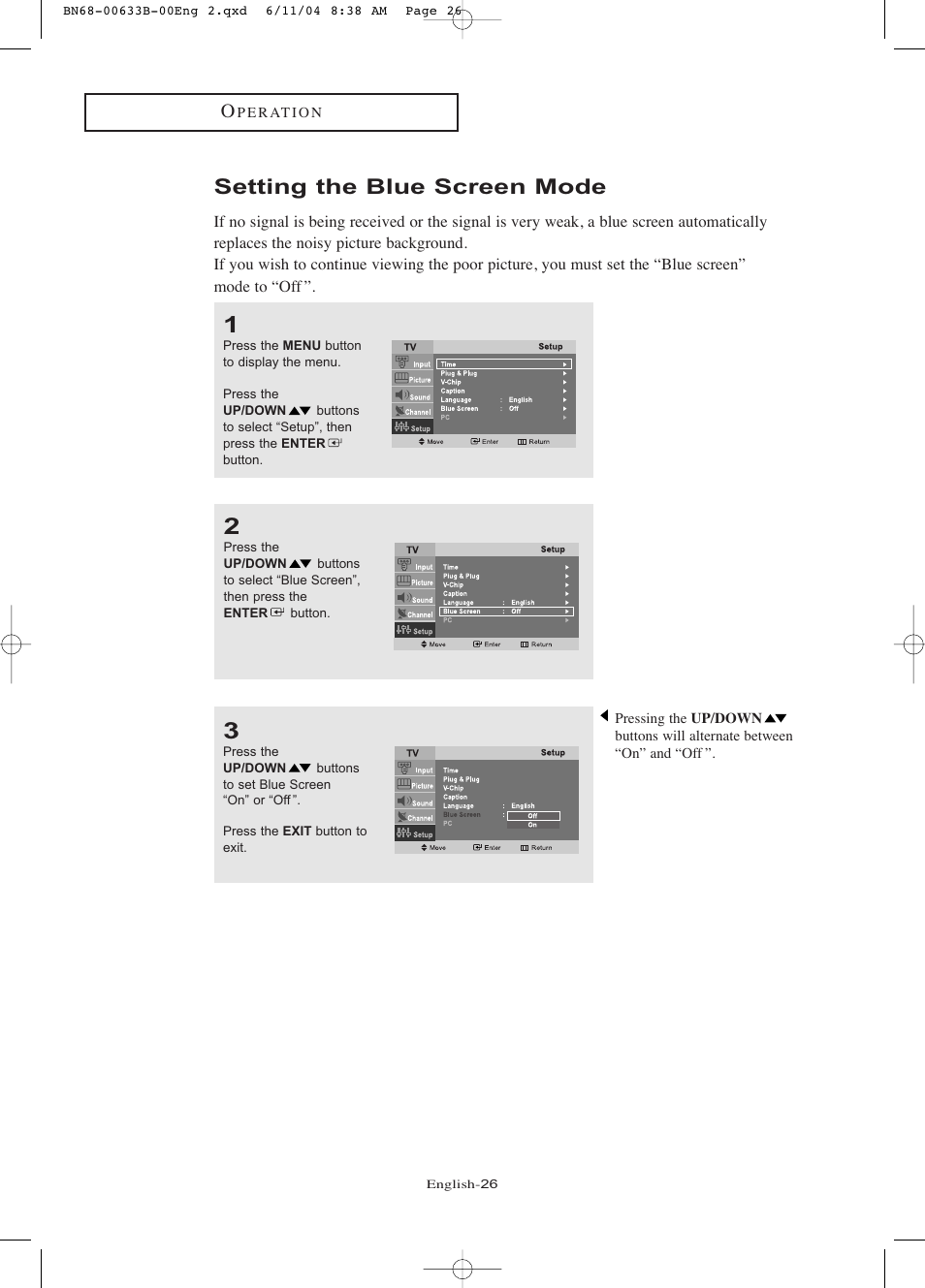 Setting the blue screen mode | Samsung LTP1545X-XAC User Manual | Page 31 / 66