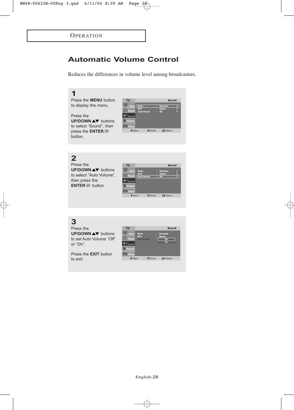 Automatic volume control | Samsung LTP1545X-XAC User Manual | Page 33 / 66