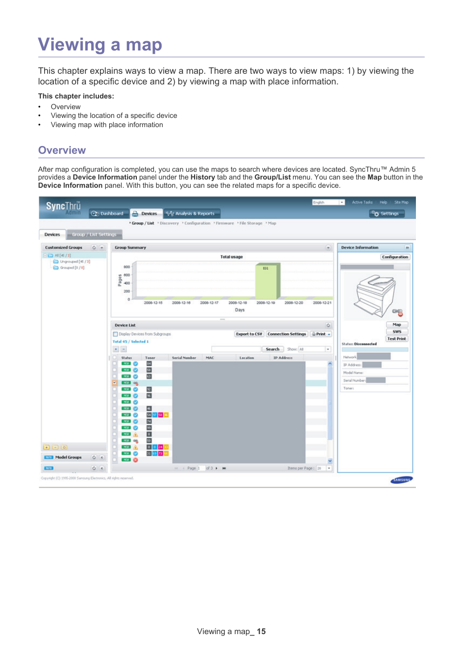 Viewing a map, Overview | Samsung ML-3471ND-XAR User Manual | Page 15 / 39