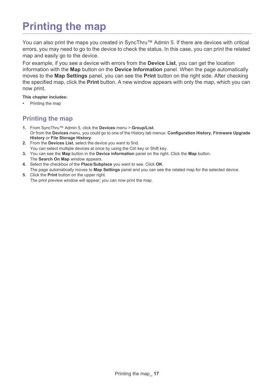 Printing the map | Samsung ML-3471ND-XAR User Manual | Page 17 / 39