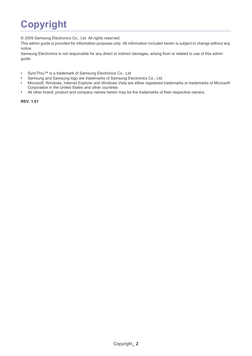 Copyright | Samsung ML-3471ND-XAR User Manual | Page 2 / 39