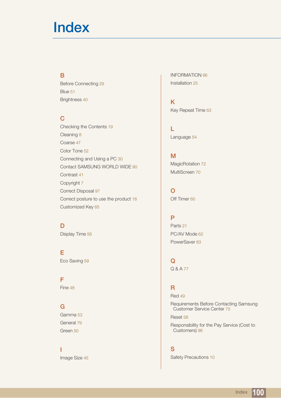 Index | Samsung LS19C45KBRV-GO User Manual | Page 100 / 101