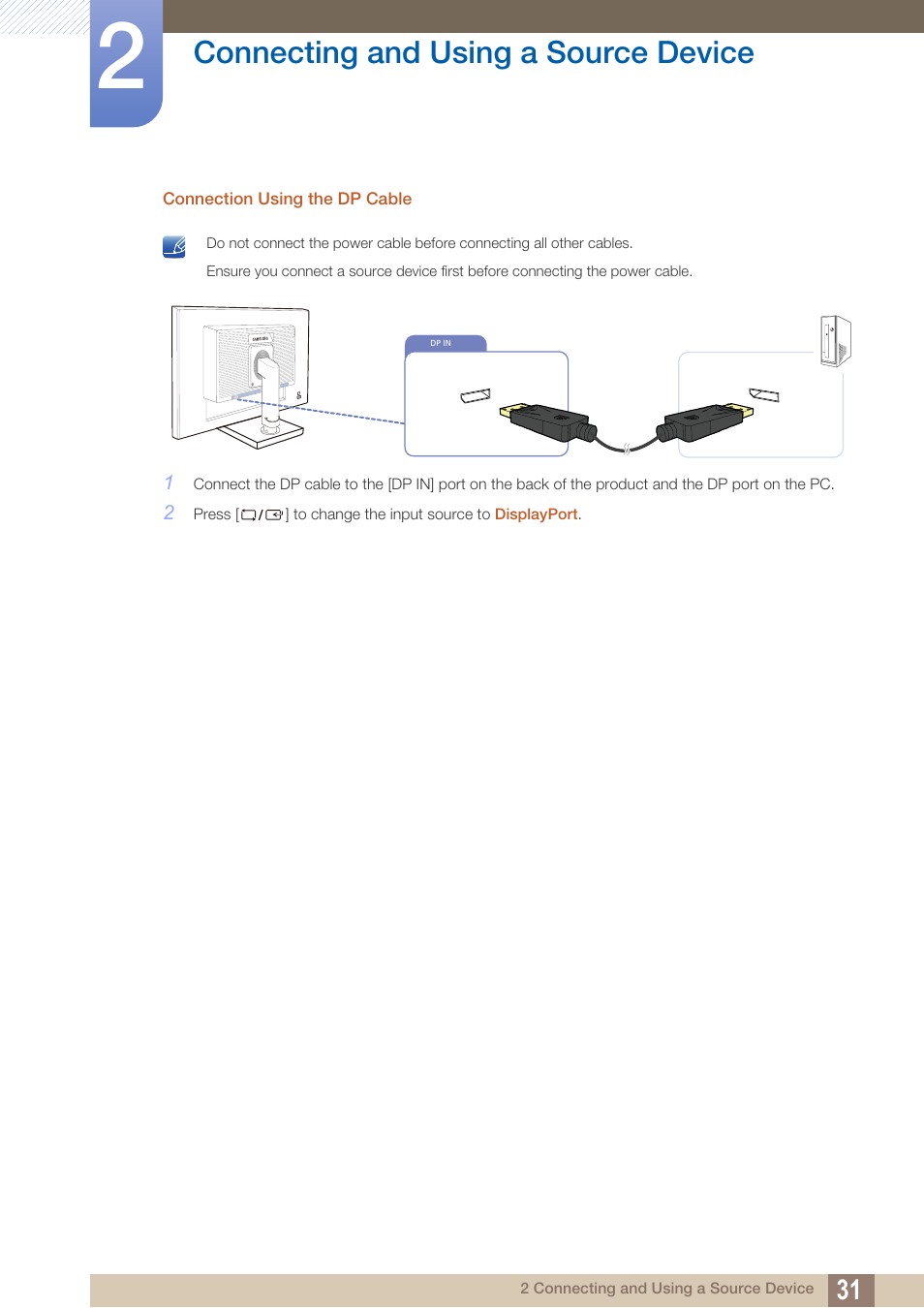 Connecting and using a source device | Samsung LS19C45KBRV-GO User Manual | Page 31 / 101