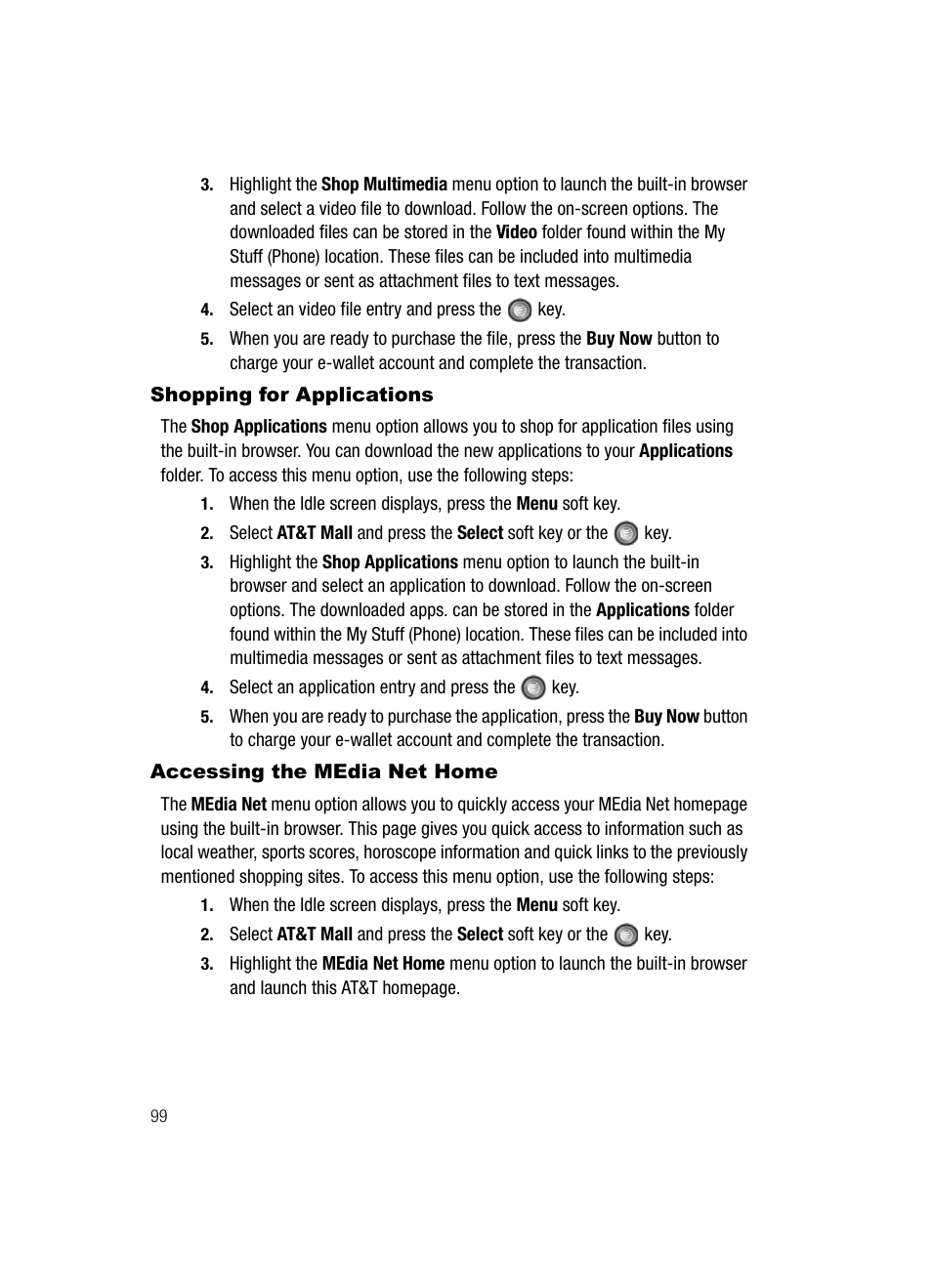 Shopping for applications, Accessing the media net home | Samsung SGH-A727ZKAATT User Manual | Page 102 / 185