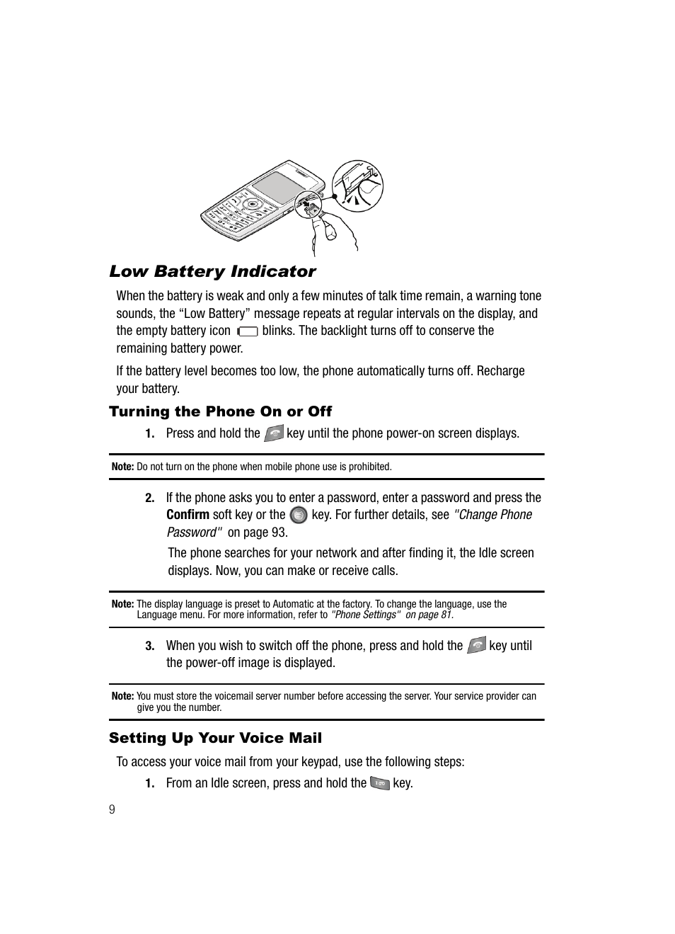Low battery indicator | Samsung SGH-A727ZKAATT User Manual | Page 12 / 185