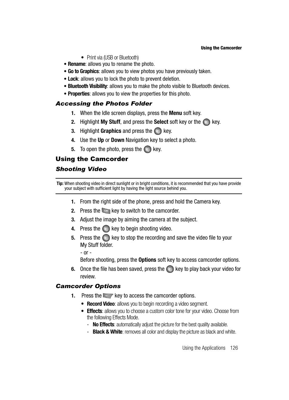 Using the camcorder | Samsung SGH-A727ZKAATT User Manual | Page 129 / 185