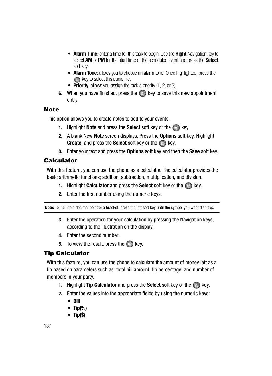 Note calculator tip calculator, Note, Calculator | Tip calculator | Samsung SGH-A727ZKAATT User Manual | Page 140 / 185