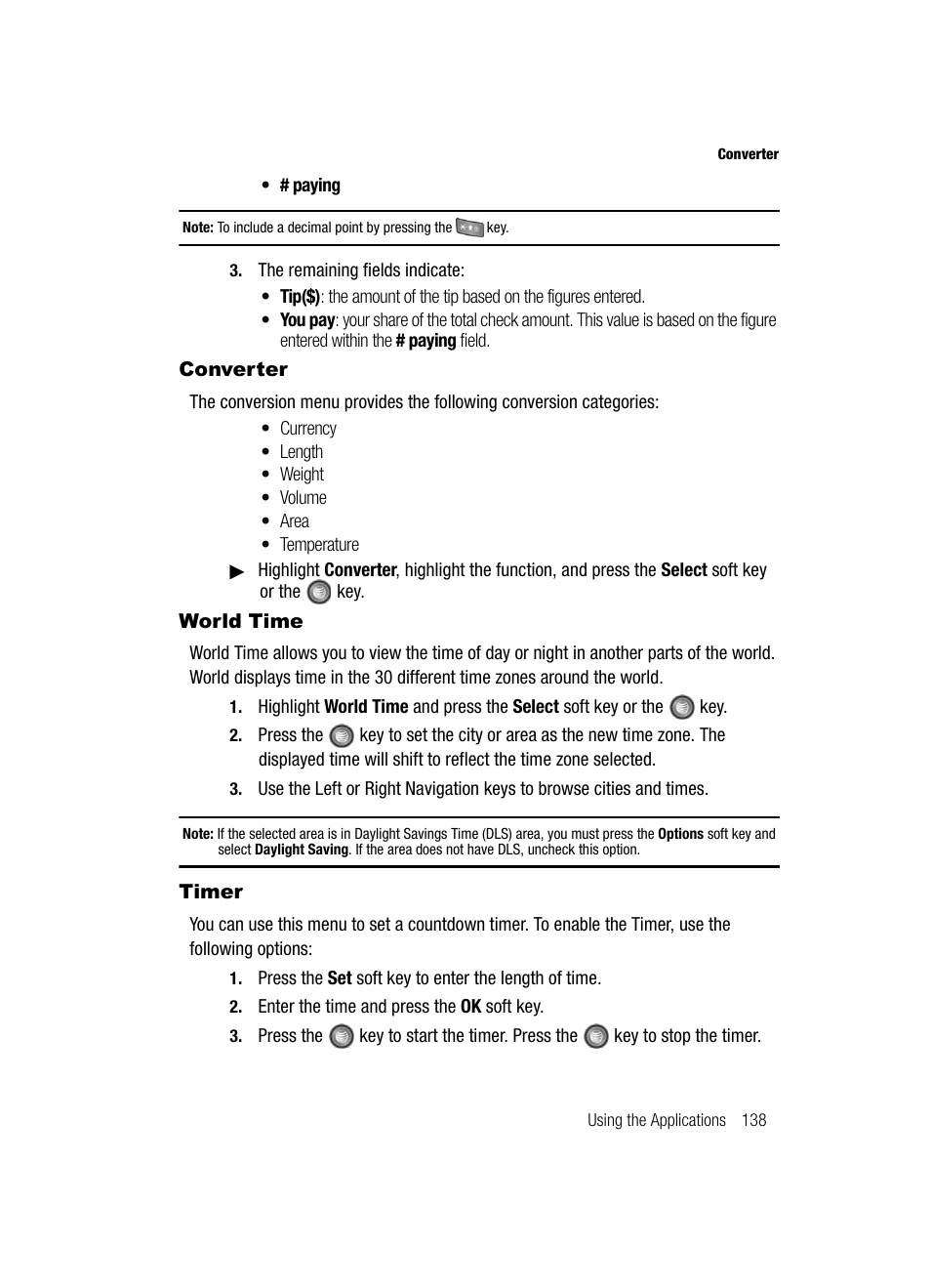 Converter world time timer, Converter, World time | Timer | Samsung SGH-A727ZKAATT User Manual | Page 141 / 185