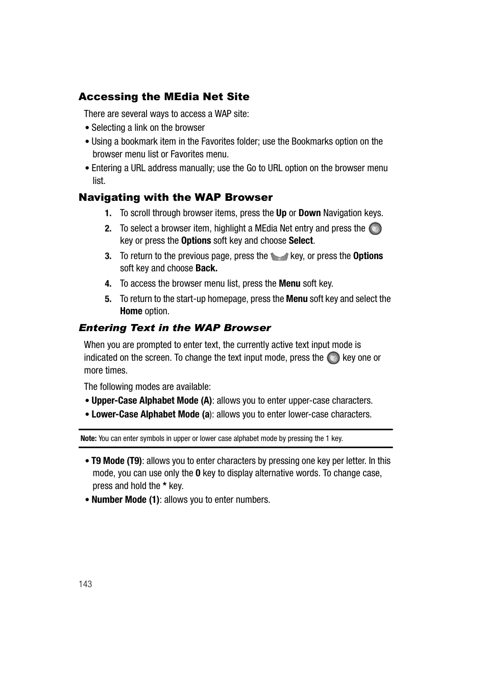 Accessing the media net site, Navigating with the wap browser | Samsung SGH-A727ZKAATT User Manual | Page 146 / 185