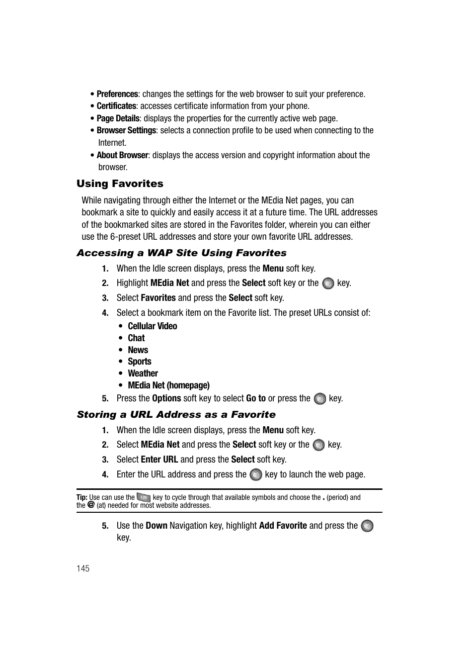 Using favorites | Samsung SGH-A727ZKAATT User Manual | Page 148 / 185