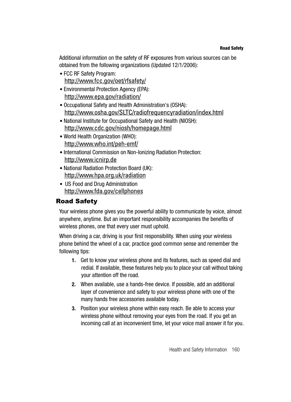 Road safety | Samsung SGH-A727ZKAATT User Manual | Page 163 / 185