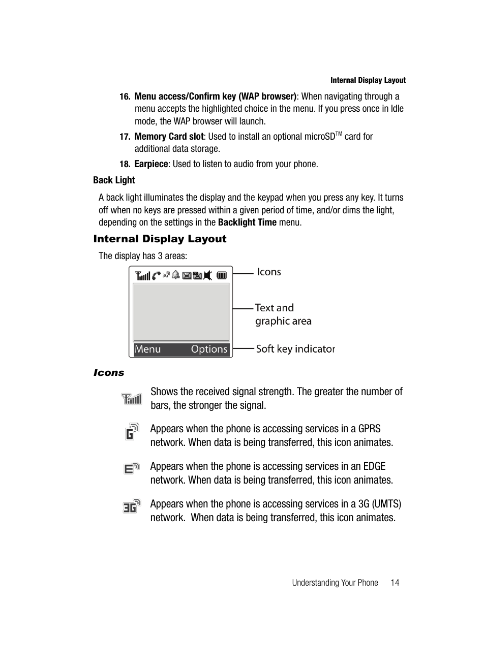 Internal display layout | Samsung SGH-A727ZKAATT User Manual | Page 17 / 185