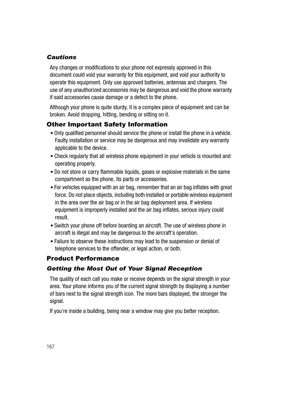 Other important safety information, Product performance | Samsung SGH-A727ZKAATT User Manual | Page 170 / 185