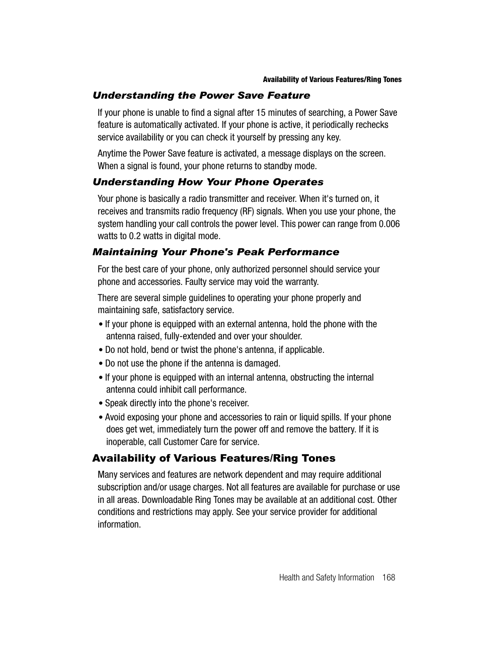 Availability of various features/ring tones | Samsung SGH-A727ZKAATT User Manual | Page 171 / 185