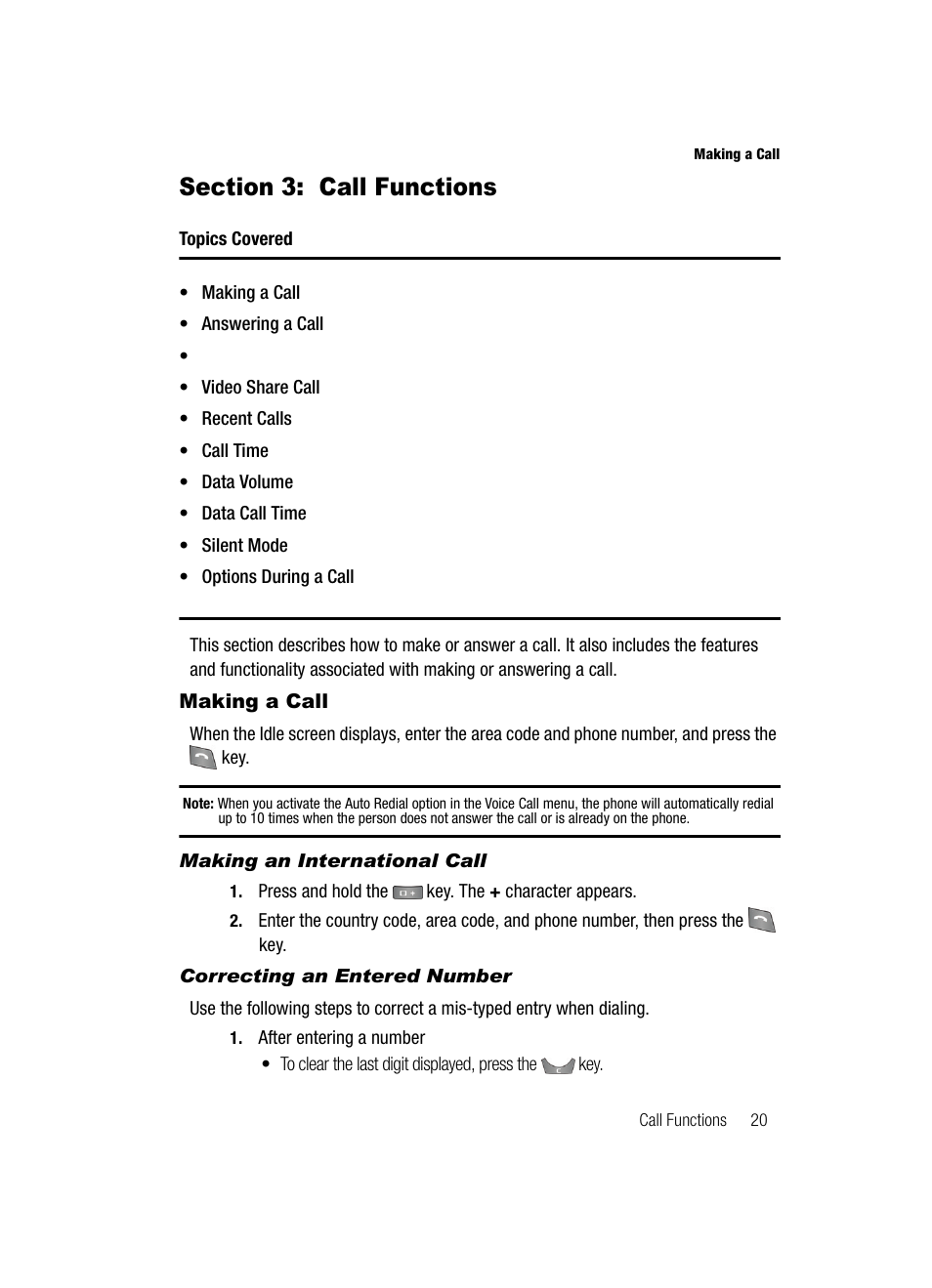 Section 3: call functions, Making a call | Samsung SGH-A727ZKAATT User Manual | Page 23 / 185