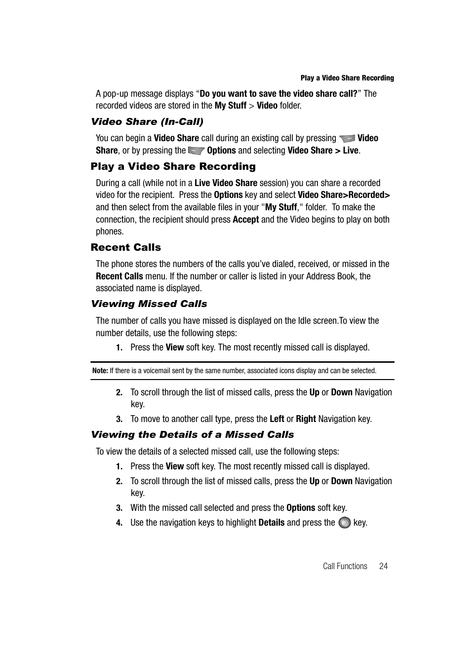 Play a video share recording recent calls, Recent calls | Samsung SGH-A727ZKAATT User Manual | Page 27 / 185